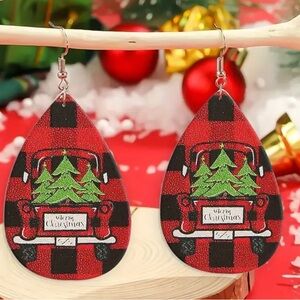 New Christmas Buffalo print faux leather earrings